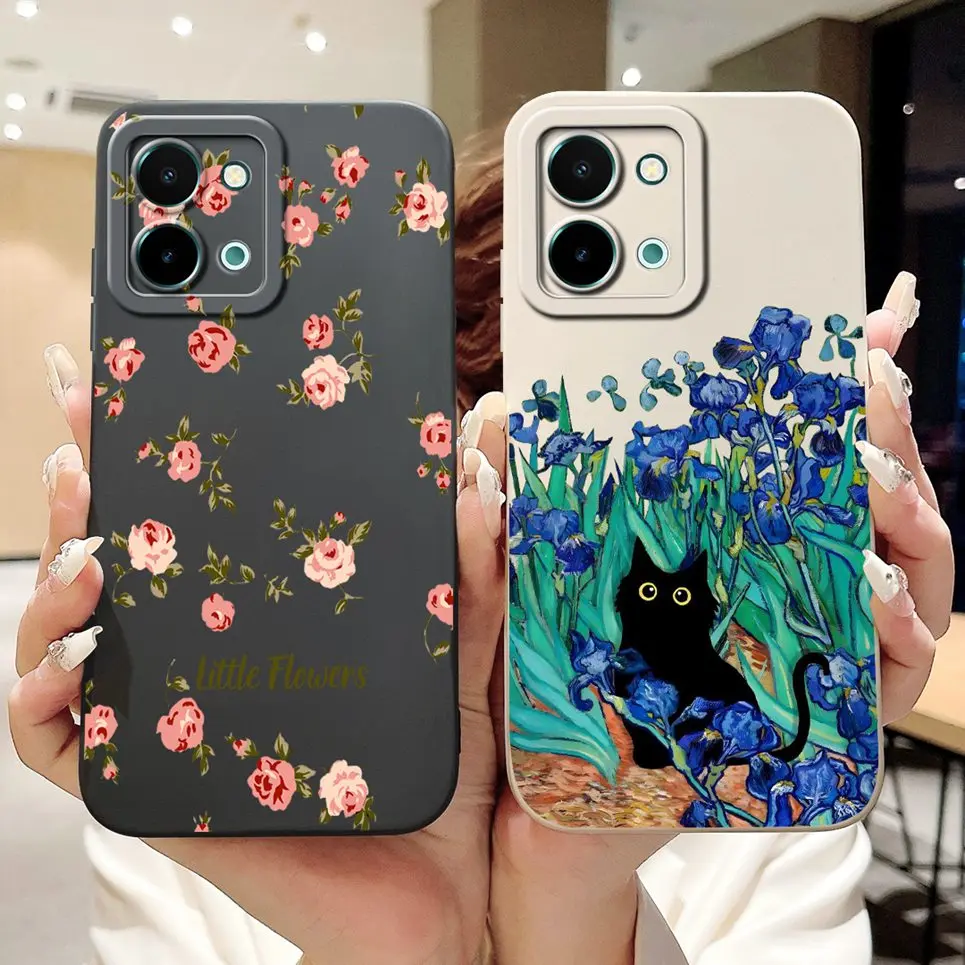 For Vivo Y28 Y28s 4G 5G Back Cover Vivo Y03 Y03t Y18 Y18i Y18e Funda Flower Butterfly Women Fashion Phone Case Soft Silicone Bag