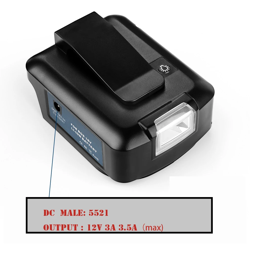 Imagem -04 - Adaptador de Energia para Bateria Bosch 18v 14v Bat618 Bat614 para dc 12v2a 3a pd 22.5w Qc3.0 Tipo-c Usb Peças de Ferramentas Acessórios