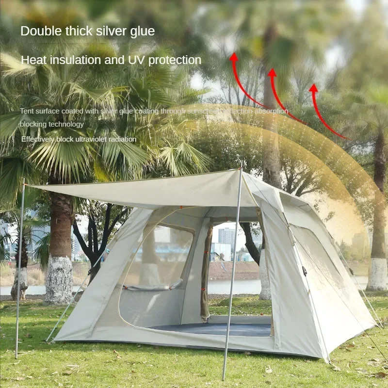 Camping Tent 3-4 5-8 Persons Cube One-Touch Tent Fishing Beige Blue Camping Supplies Automatic Lightweight Roof Top Hexagonal