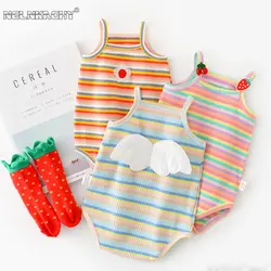 2023 Nieuw In Zomer Pasgeboren Baby Sling Sleevless Gestreepte 3D Wing Outfits Kids Baby Meisjes Leuke Jumpsuits Bodysuits