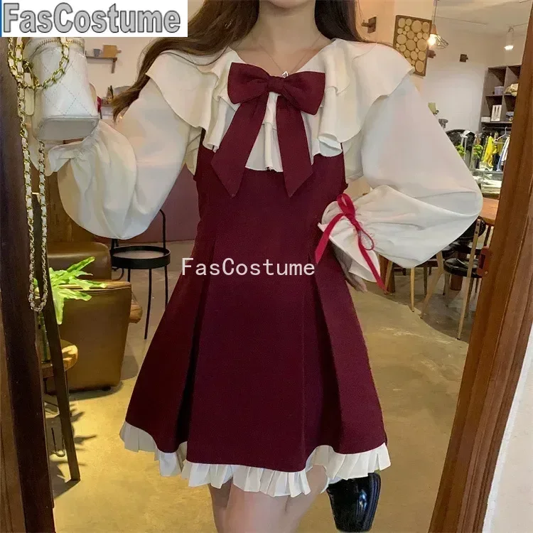 

FasCostume Princess Style New Year Dress For Women Spring Autumn Mini Dress Trendy Niche Design Sensibility Bowtank Mini