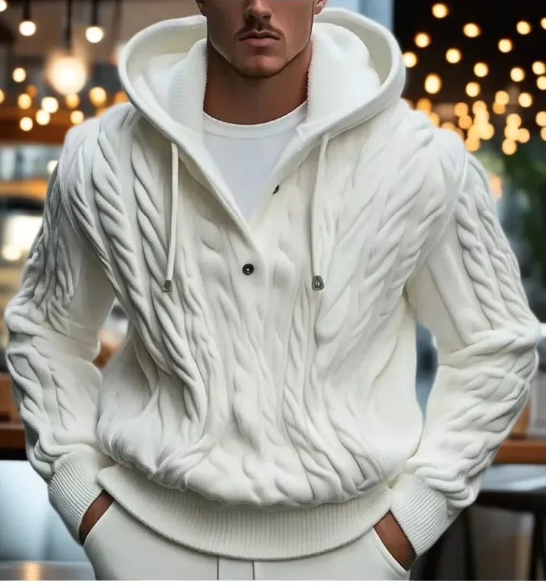 

Мужской зимний свитер-пуловер с круглым вырезом, вязаный, с капюшоном, повседневный, с деталями из 7-игольного трикотажа, теплый