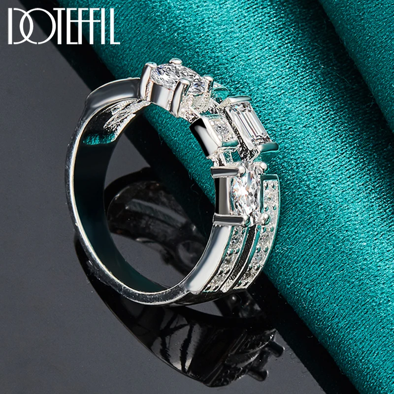 DOTEFFIL 925 Sterling Silver Round Square AAA Zircon Ring For Woman Man Fashion Wedding Engagement Party Gift Charm Jewelry