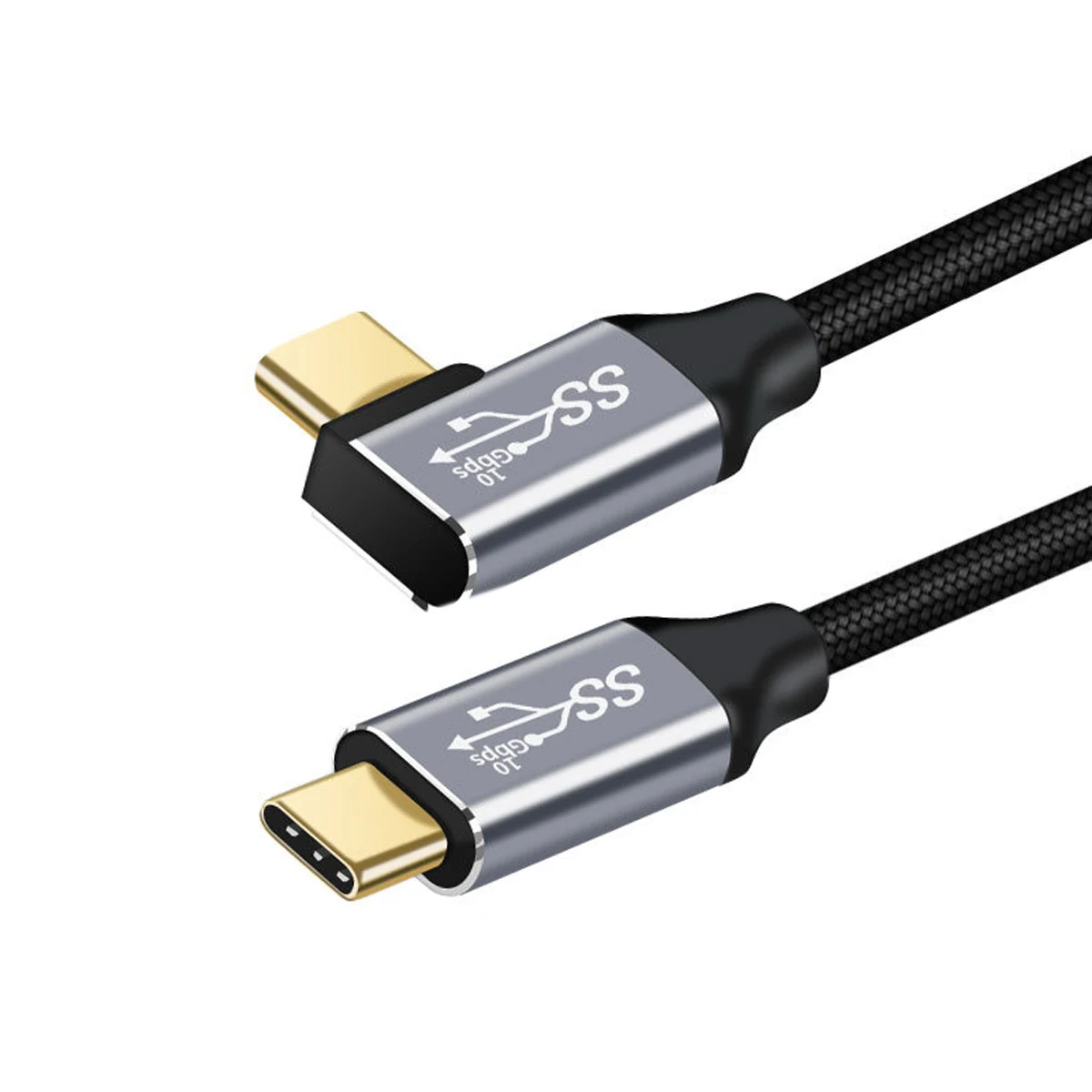 Cable USB C a USB C, 100W, ángulo de 90 grados, 10gbps, nailon trenzado USB3.2 gen2 tipo-c, vídeo 4k chapado en oro para ordenador portátil Macbook