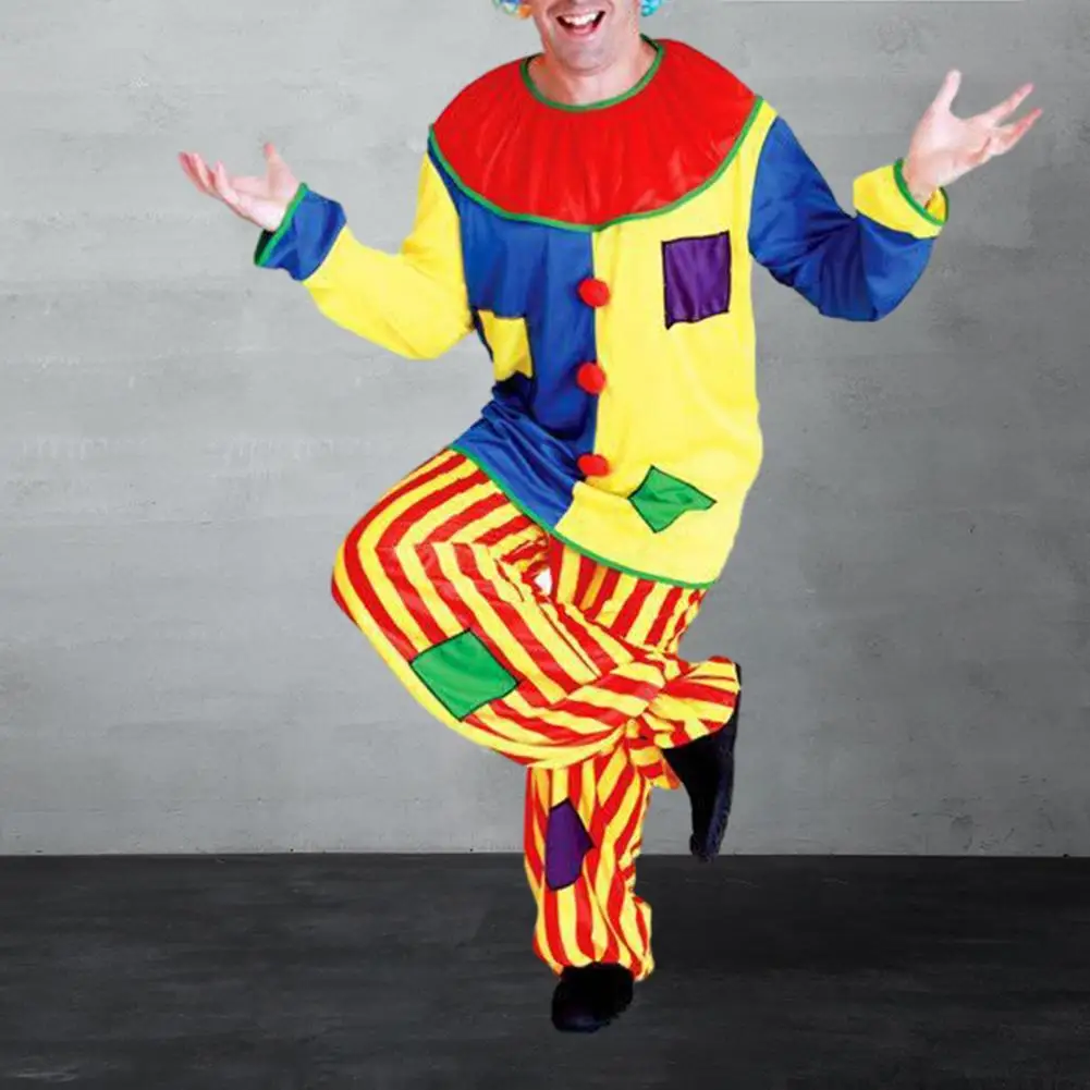 Breathable Jacket Pants Suit Polyester Suit Set Vibrant Adult Clown Costume Set with Elasticated Waistband for Halloween for Men