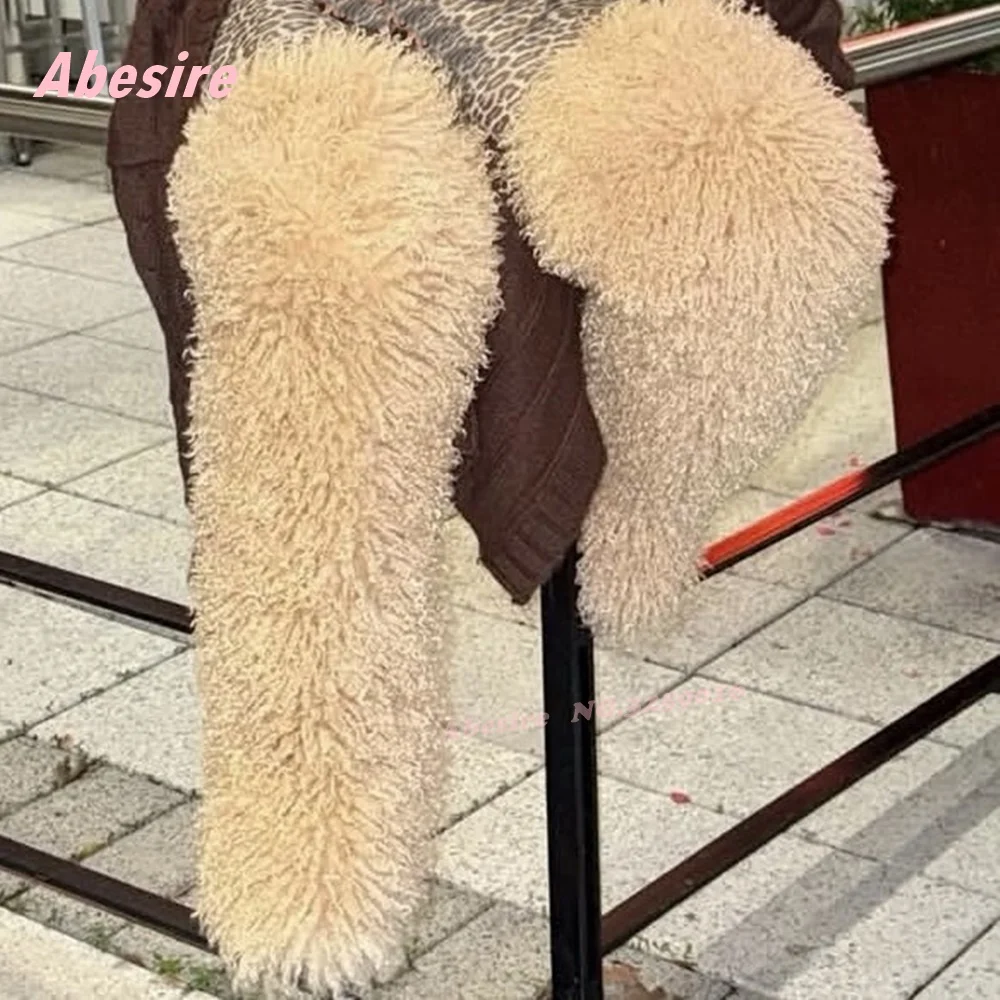 

Fur Fluffy Warm Over The Knee Boots Round Toe Height Increasing Winter Long Boots for Women Plush Casual Shoes 2025 New Luxury