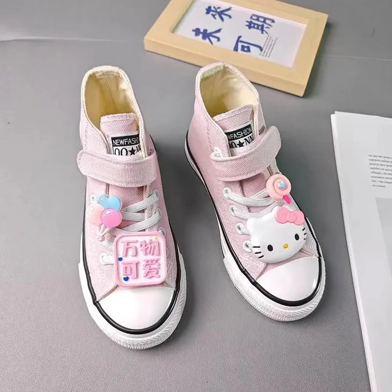 

2024 New Hello Kitty plus Branded For Female Students Soft Girl Melody kids Canvas Shoes red bow child children's Skate Shoes