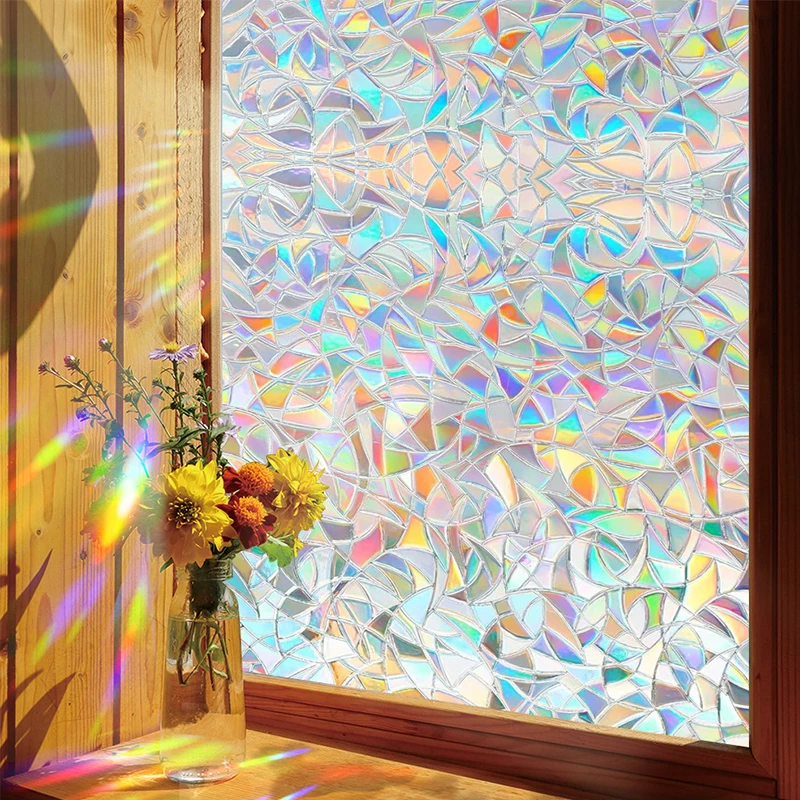 3D Static Glue-free Anti-Peep Glass Stickers Colourful Crescent Moon Bathroom Privacy Blackout Frosted Glass Film