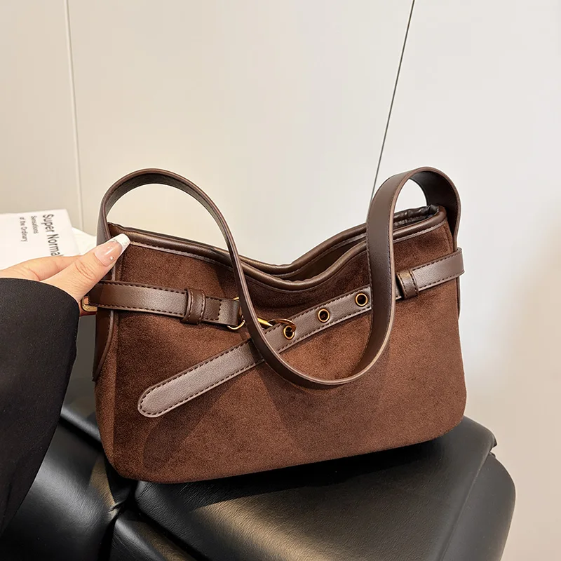 

New Luxury Suede Tote Bag for Women Elegant Retro Solid Color Shoulder Bag Vintage Slouchy Hobo Purse Fashion Commuter Work Bag
