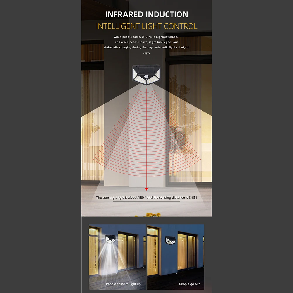 114 LED lampy z czujnikiem ruchu solarne zewnętrzne 3 tryby oświetlenia 270 ° szerokokątne oświetlenie IP65 wodoodporne reflektor słoneczne