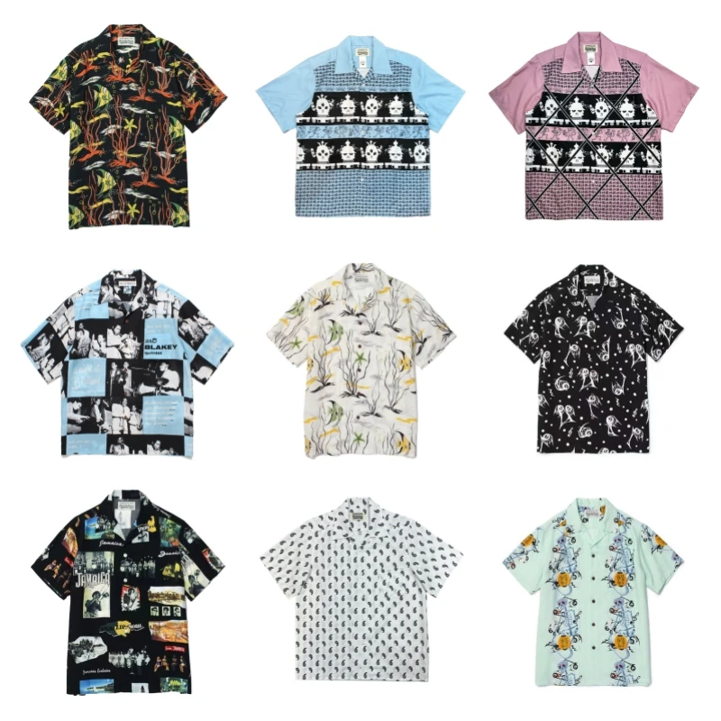 24ss Multicolour Heavenly WACKO MARIA Short Sleeve Shirt High Quality Vintage Casual Summer Mens Womens Shirt Hawaii Shirt