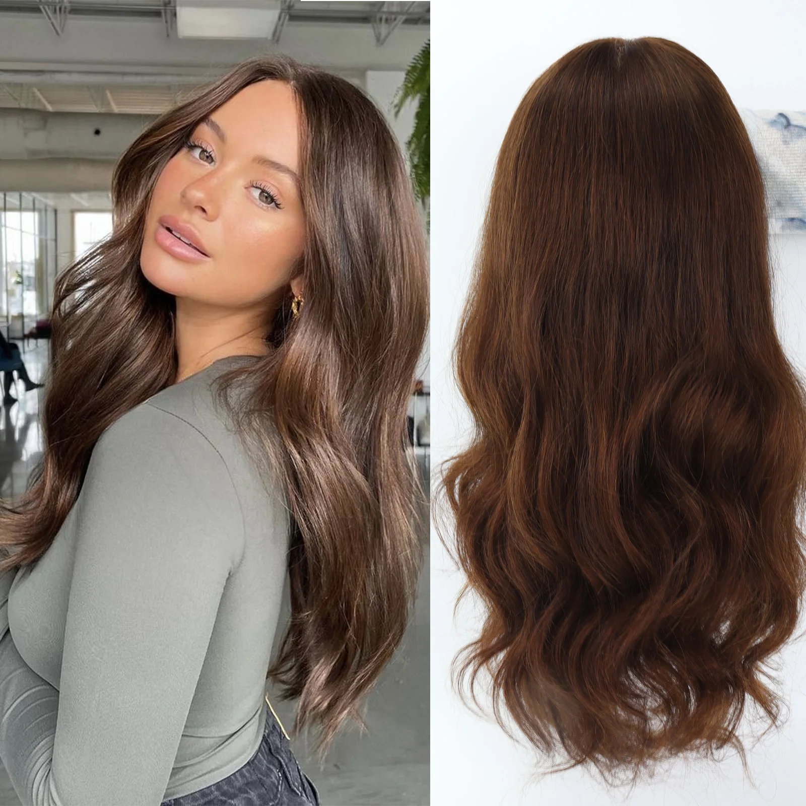 

Новый волнистый парик из европейского шелка Remy для женщин, 6x6 дюймов # 4 коричневых парика из натуральных человеческих волос с эластичной сеткой и реалистичной полиуретановой передней частью