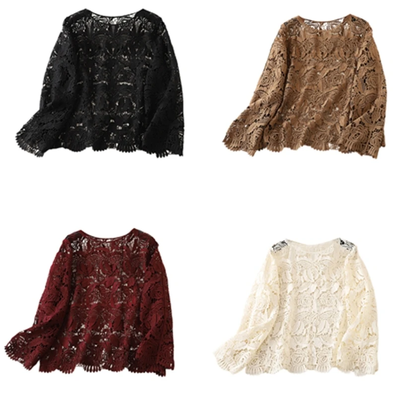 Casual Yet Elegant Lace Blouse with Long Sleeves Loose Shirt for Daily Fashion