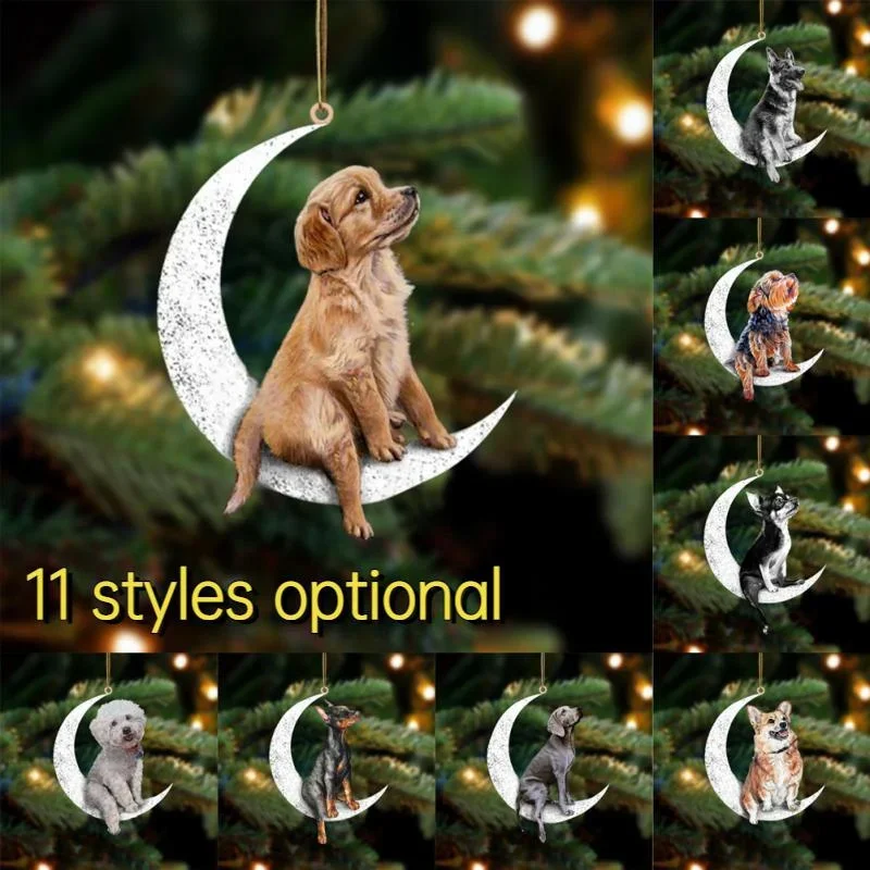 Christmas Decoration Pet Puppy Acrylic Pendant Garland Car Rearview Mirror Dog Hanging Ornaments New Year Tree Home Festoon