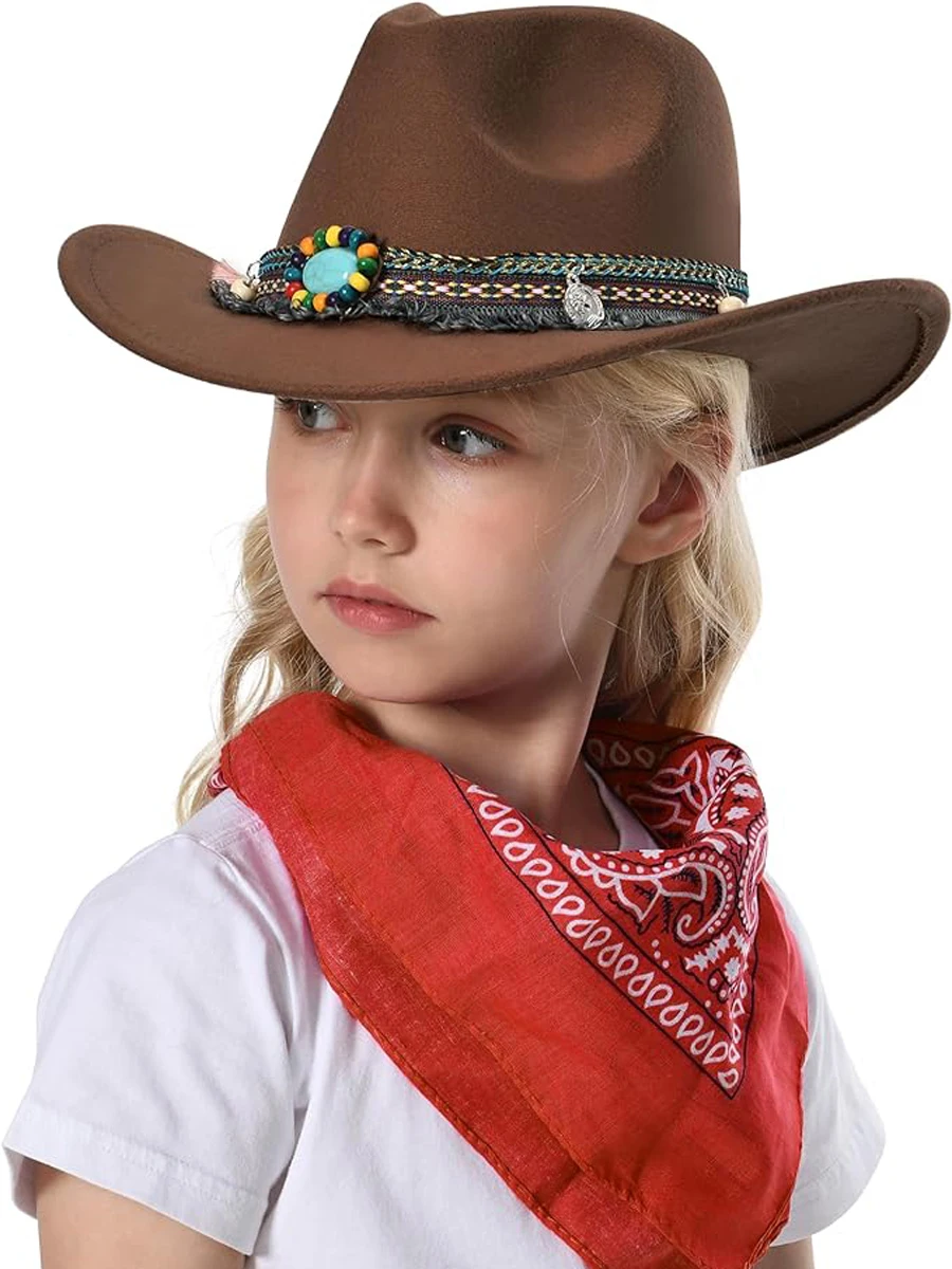 Unisex Western Cowboyhut aus Filz mit Quaste und Gürtel für Mädchen und Jungen, Cowboy-Accessoire für Kinder – Detail 14