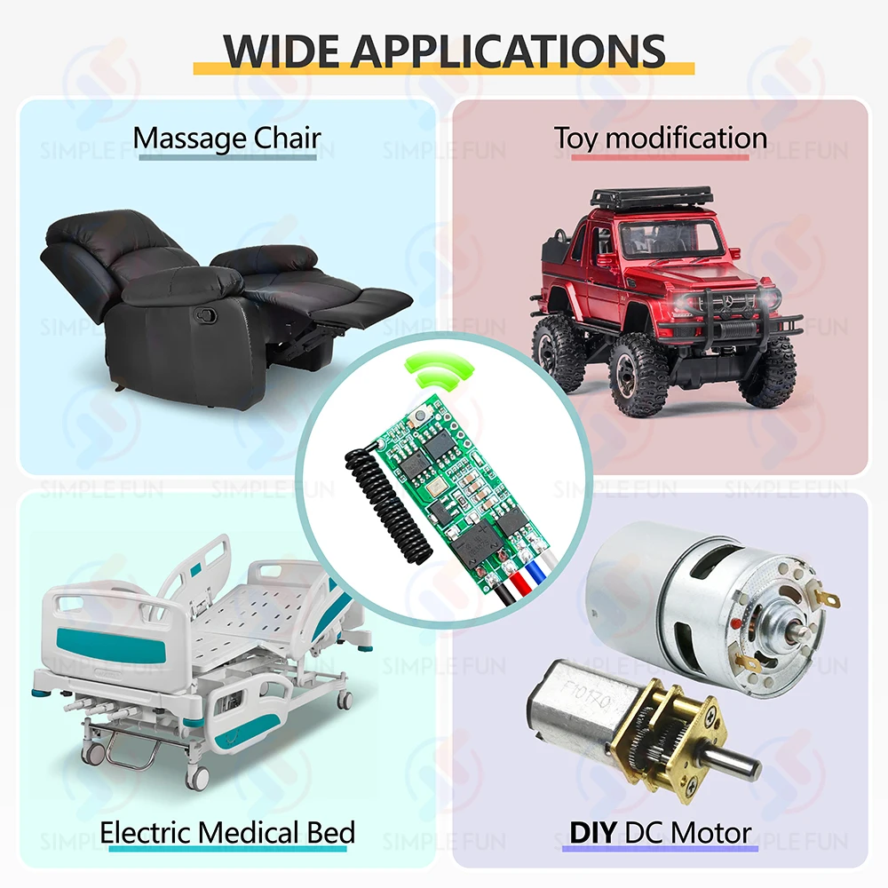 433 ميجا هرتز تيار مستمر محرك صغير لاسلكي التبديل تيار مستمر 6 فولت 12 فولت 18 فولت 24 فولت وحدة تحكم المحرك الصغيرة ، 50 متر الارسال ، للمحرك إلى الأمام عكس توقف/DIY