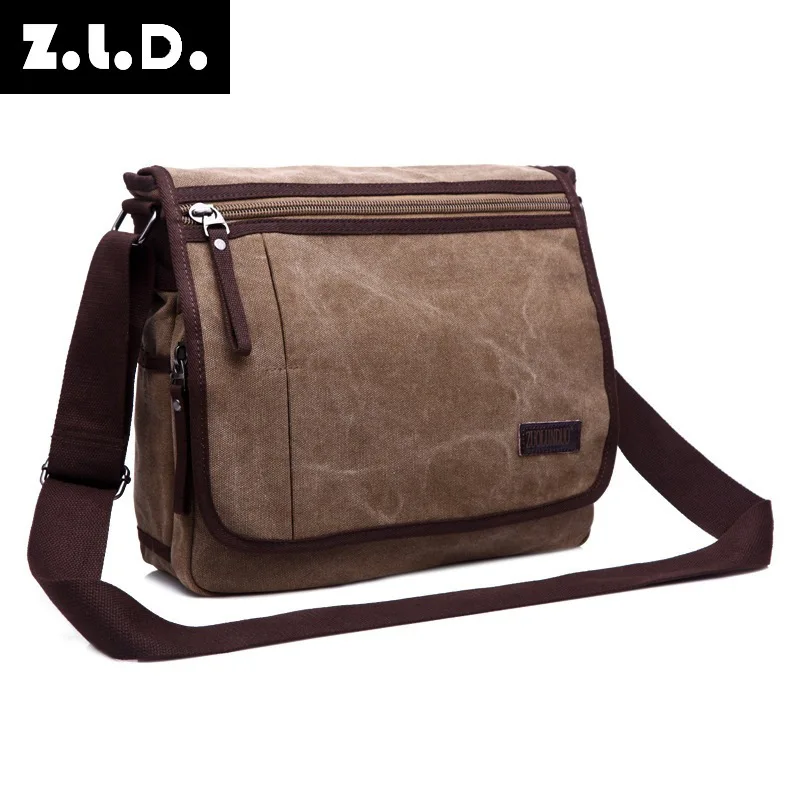 Men's flip cover classic durable canvas single-shoulder backpack, large-capacity flat storage travel crossbody bag