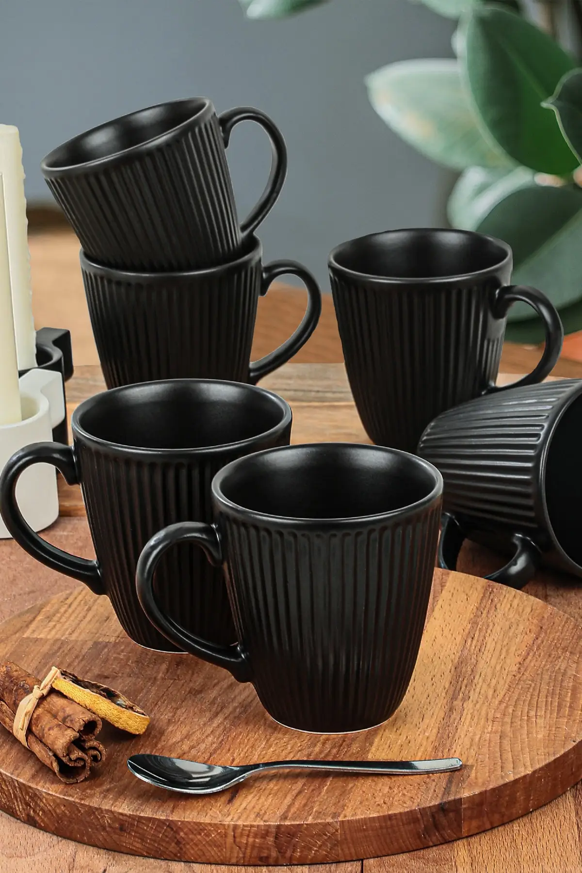 Matt Black Ceramic Mug 10 Cm 3.93 inch 6 Pcs Black Cup Team