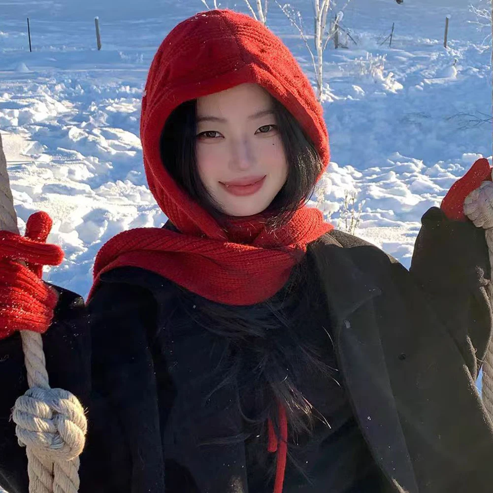 سميكة قطعة واحدة محبوك بالاكلافا مقنعين قبعة وشاح للجنسين حماية الرقبة شتاء دافئ الطقس البارد الإكسسوارات