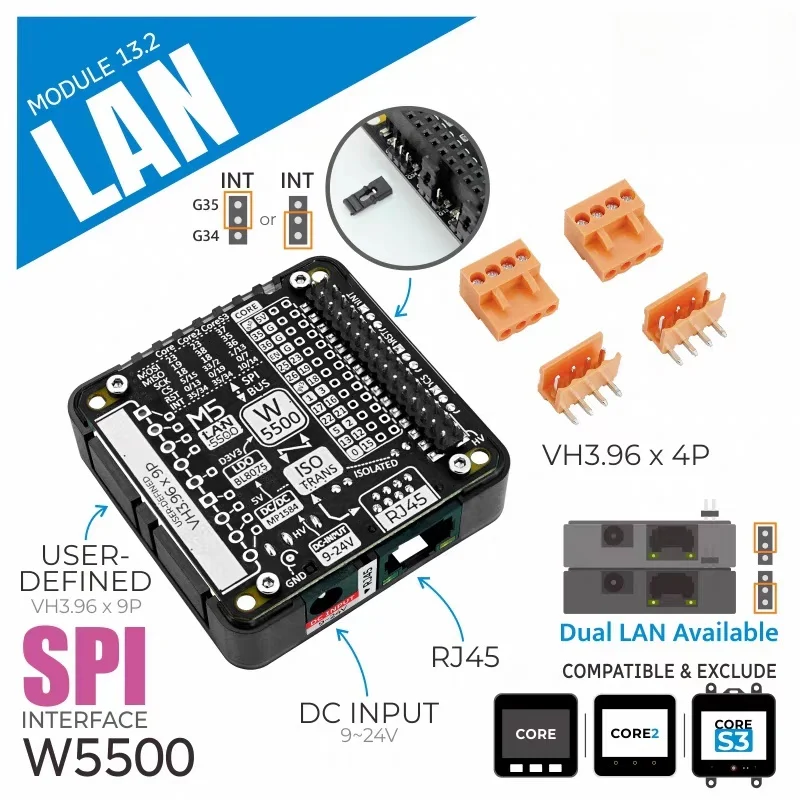 Official M5Stack LAN Module Ethernet Controller Module W5500 SPI to Ethernet