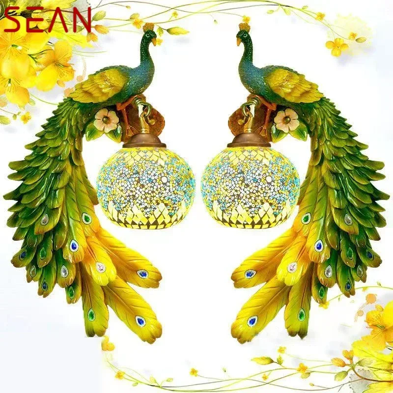 SEAN Contemporary Peacock Wall Lamp Personalized And Creative Living Room Bedroom Hallway Decoration Light