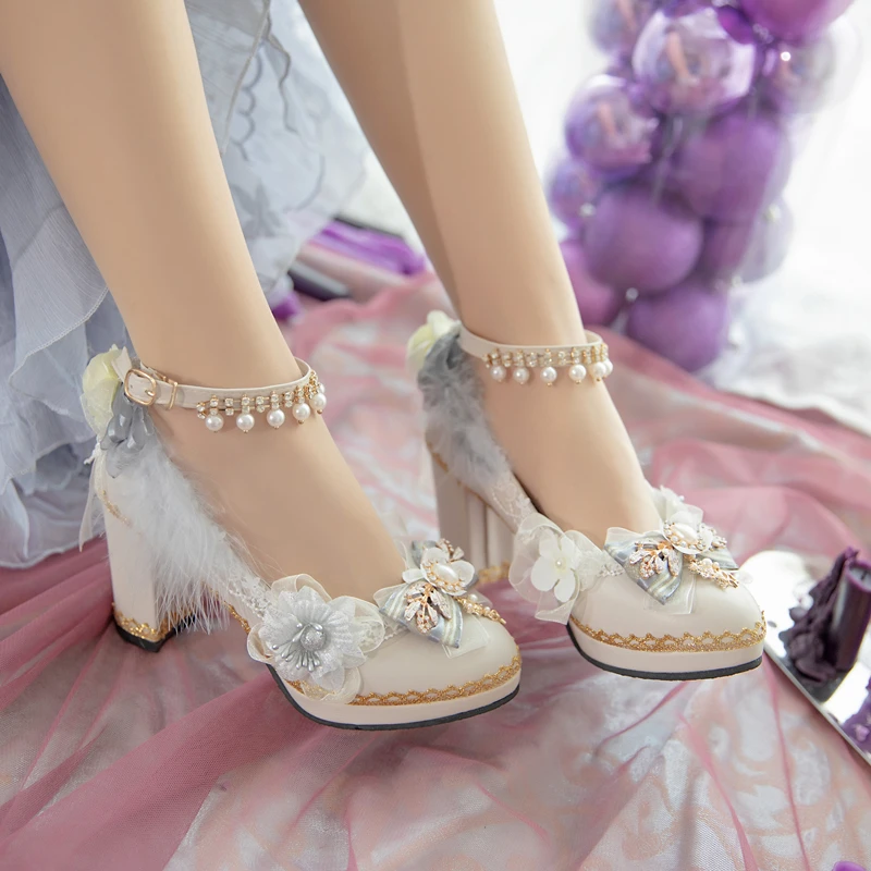 

Sweet Original Lolita Shoes Cos Girl Loli Flower Wedding Tea Party Shoes Versatile Lolita High Heels Lo Shoes