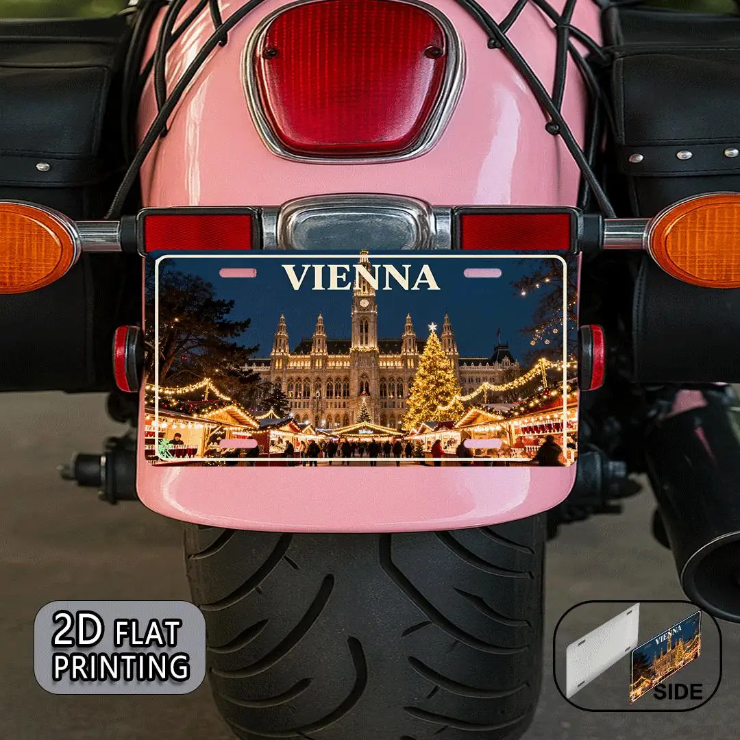 2D Flat Vienna Austria City Night View Vintage Metal License Plate Travel Souvenir Retro Metal Wall Decor Sign