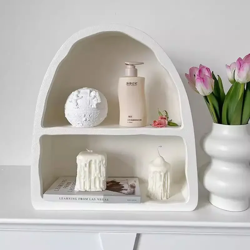 French cream style wall cabinet, shelf on the wall, porch decoration, white arch cabinet, perfume cabinet