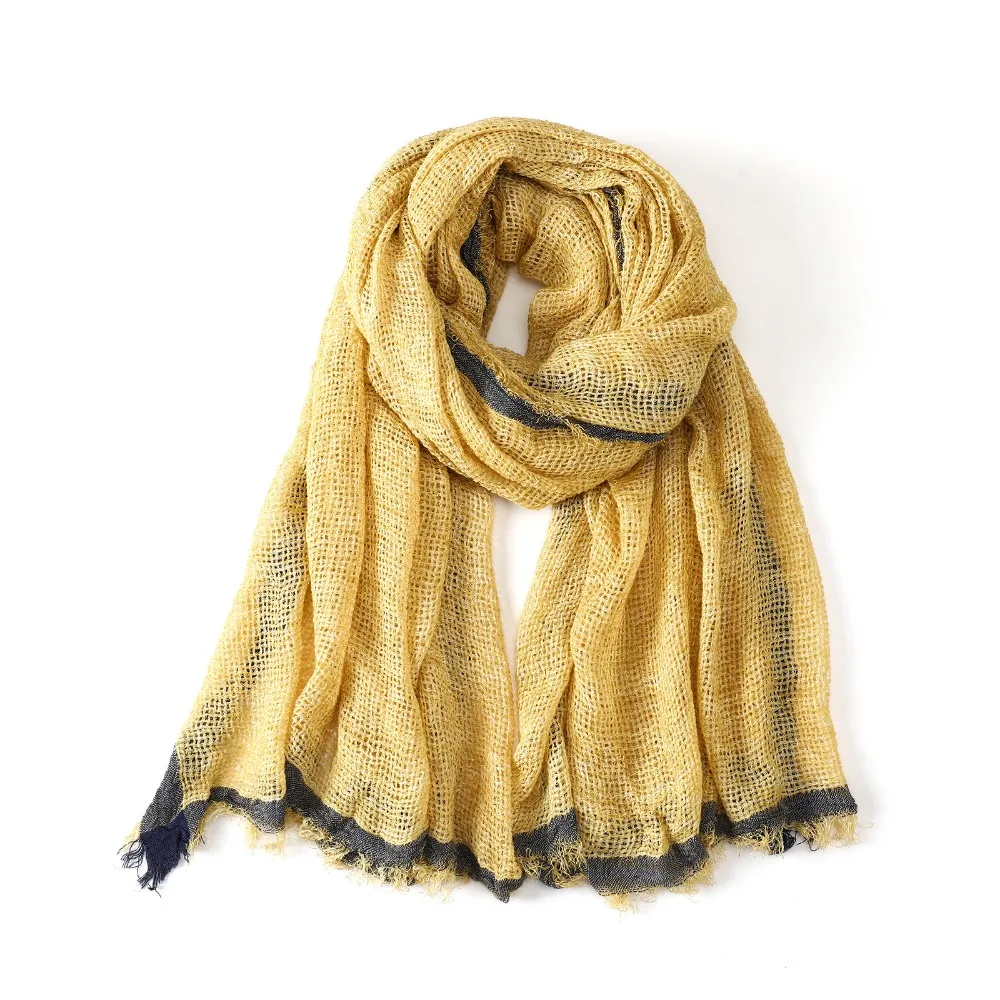 Cotton Linen Yarn-dyed Men's Scarves Bufanda Wraps Male Accessories Long Scarf Short Tassel Breathable Scarf