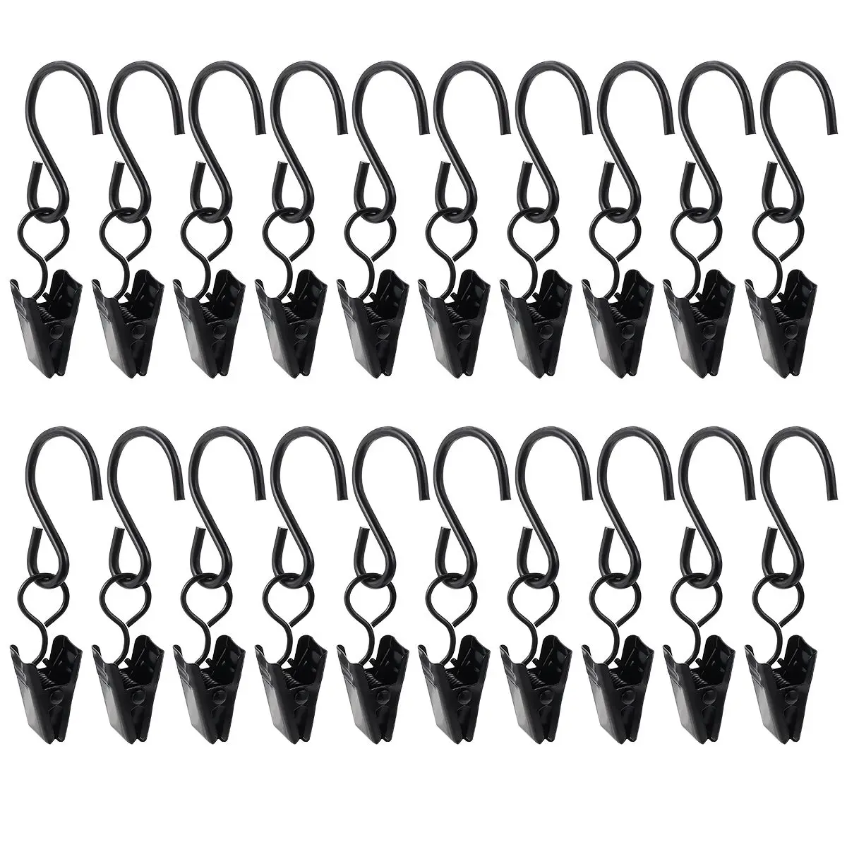 

20 Pcs Curtain Hooks Clamps Black Ring Lamp Clip Gazebo System Multipurpose Shower Photo Hook Clamps Easy Install Take
