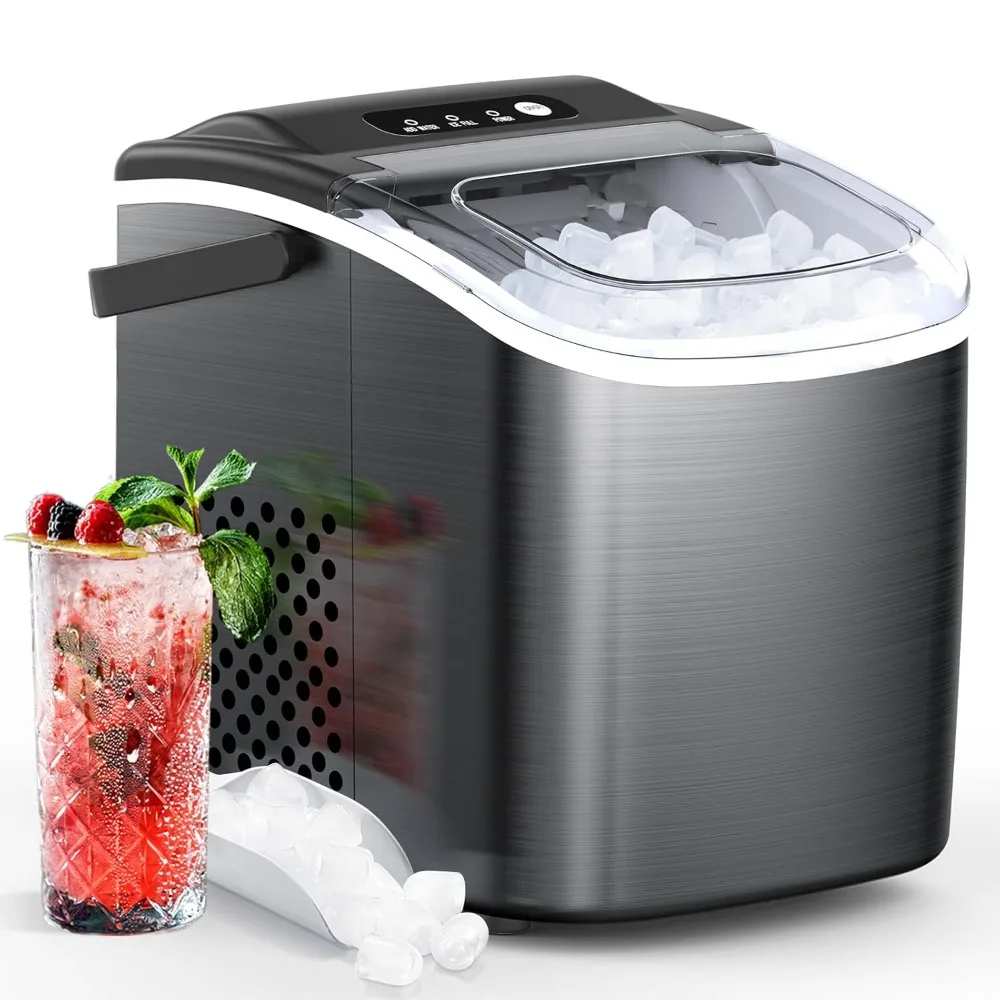 

Bullet Ice Maker Countertop with Handle,9 Bullet Ice Cubes Ready in 6 Mins,26Lbs/24H, Self-Cleaning Portable