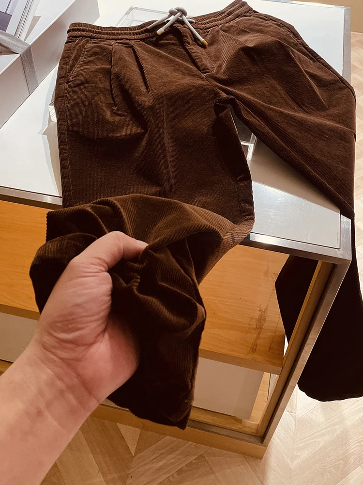 

Retro Heavyweight Corduroy Pants Men's Elastic Casual Trousers Cotton Waed Old Money Sle Autumn Winter Straight Leg Jeans