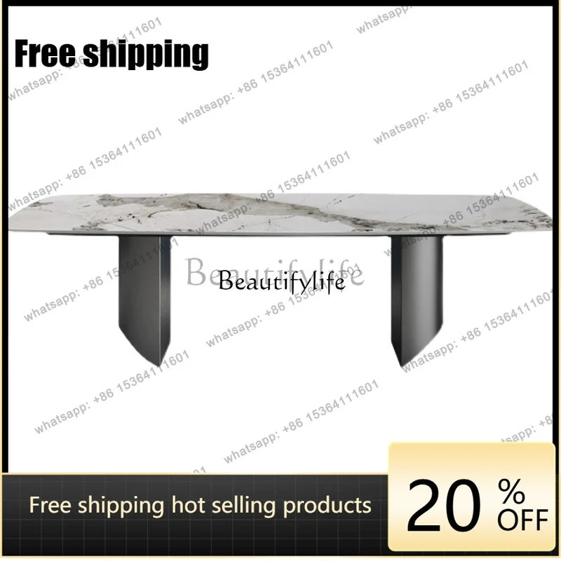 Factory Direct  Italian light luxury bright rock slab stainless steel household marble small apartment square dining table