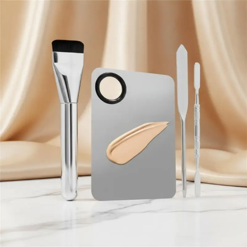4Pcs Stainless Steel Makeup Mixing Palette Non-Slip Edge Professional Cosmetic Tool for Home Salon Daily Use