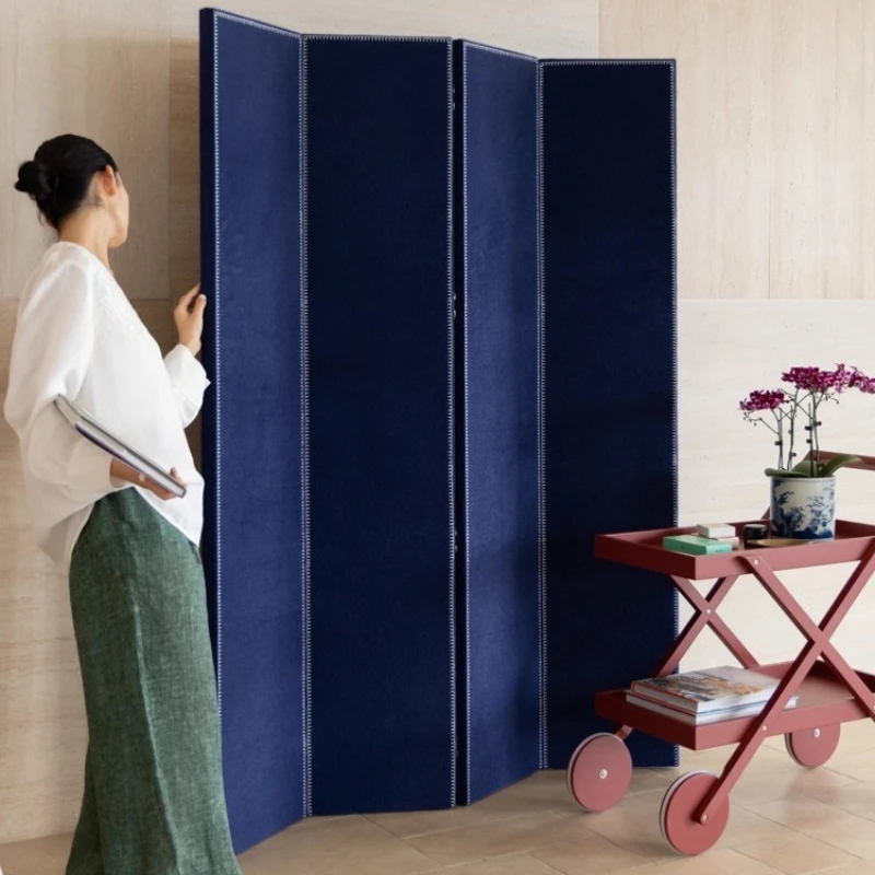 

Blue "Hidden Mansion" imitation horse hair four-fold screen partition sofa background strong high-end texture