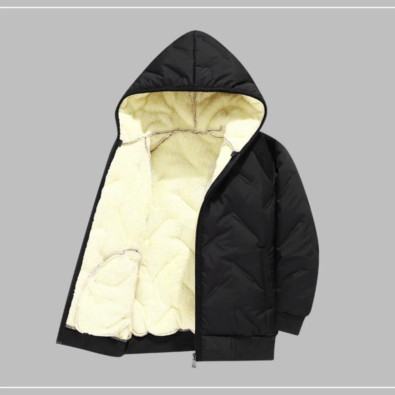 Dubbped Winter Keep Warm Boys Girl Jacket Lined With Velvet Thick Cotton Padded Hooded Coat Kids Children Out The Cold Outerwear - Image 6