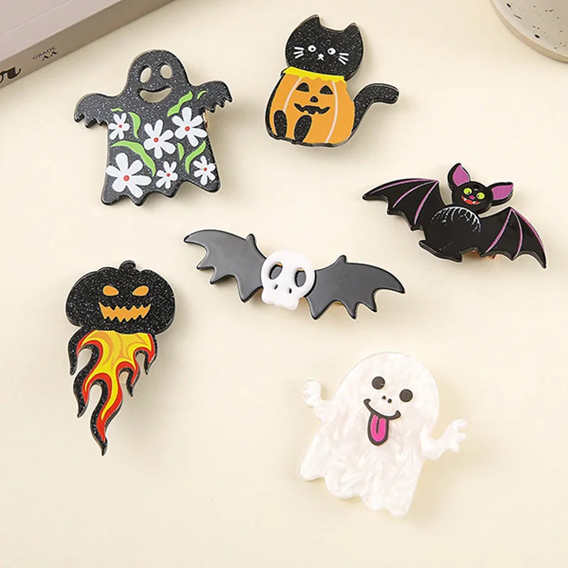 6pcs ladies black night falls Halloween haunted house pumpkin haunted house horror funny ghost ghost fire skeleton hair clip