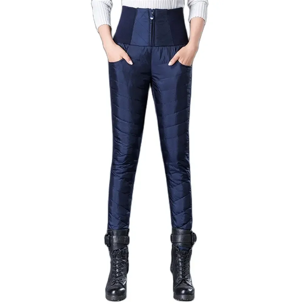 

Pop Women's Winter Casual 90% White Duck Down Pants Thick Warm Slim Elastic High Waist Pencil Velvet Skinny Trousers Female Trou