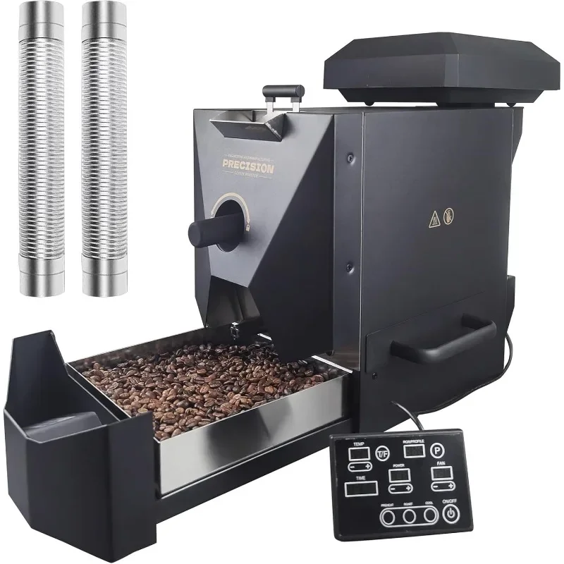 Fully automatic coffee roaster for home use with smoke filter and chaff collector