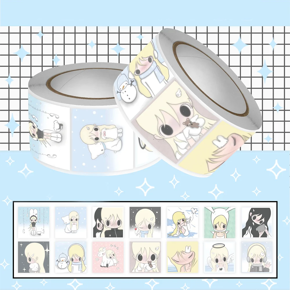 500pcs/Roll Cute Ye You Shang Qiu Avatar Sticker PVC Material Personalized DIY Phone Envelope Scrapbook Waterproof Daily Sticker