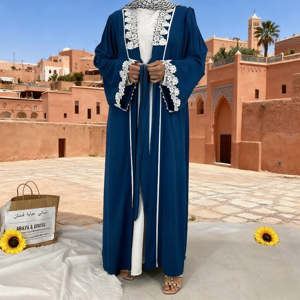 

Ид женский кардиган Абая открытое праздничное платье мусульманское с длинным рукавом Джалабия Рамадан открытые платья Vestidos Largos Kaftan арабский длинный халат