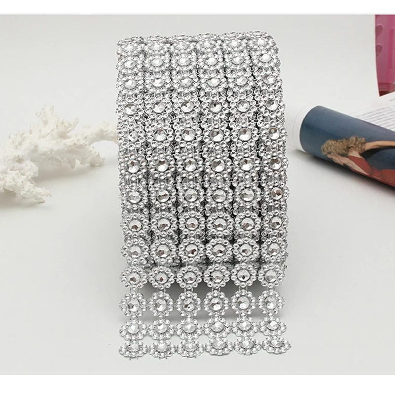 10*91.5cm Flower RhinShape Mesh Roll Acrylic Rhinestone Crystal Bling Party Birthday Wedding DIY Decoration Bouquet Cake Wrap