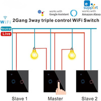 Tuya/Ewelink APP 1/2/3 Gang 3 Way Control Smart WIFI Switch,Touch Glass Wall Light Switches Compatible Alexa Google Home