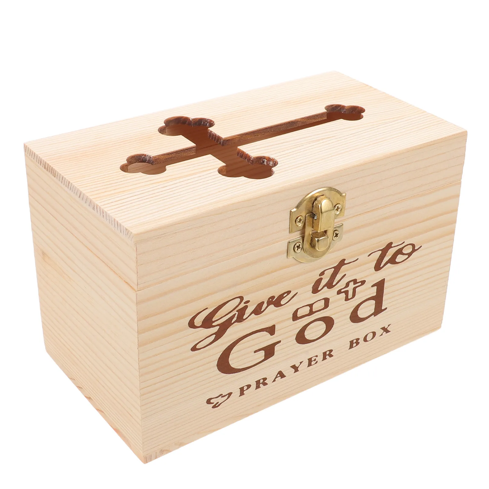 Caja de Oración Cristiana de Madera de Pino con Diseño de Cruz, Pequeña Caja de Recuerdos Católica de Madera para Joyas, Tarjetas de Oración, Regalo de Primera Comunión