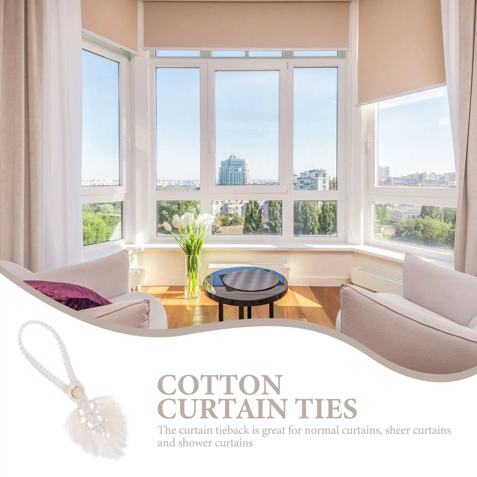 

4pcs Cotton Rope Curtain Ties Decorative Drapery Holdbacks No Drill Needed For Bedroom Living Room Office Sheer Shower Curtains