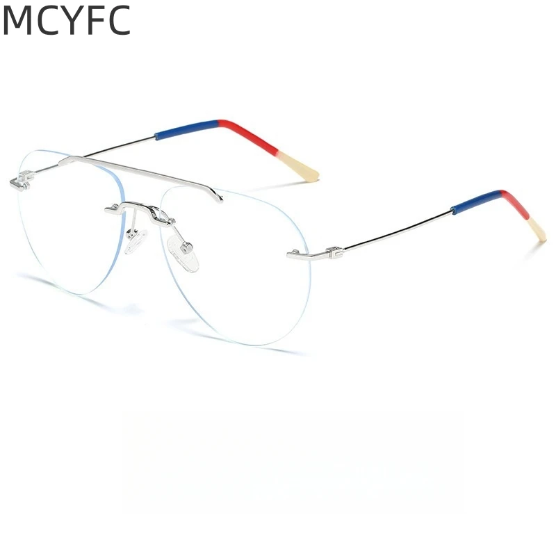 

MCYFC Metal Rimless Glasses Men Fashion 5 Colors Eyeglasses Frame Myopia Glasses Women Anti Blue Light Prescription Eyewear 2023