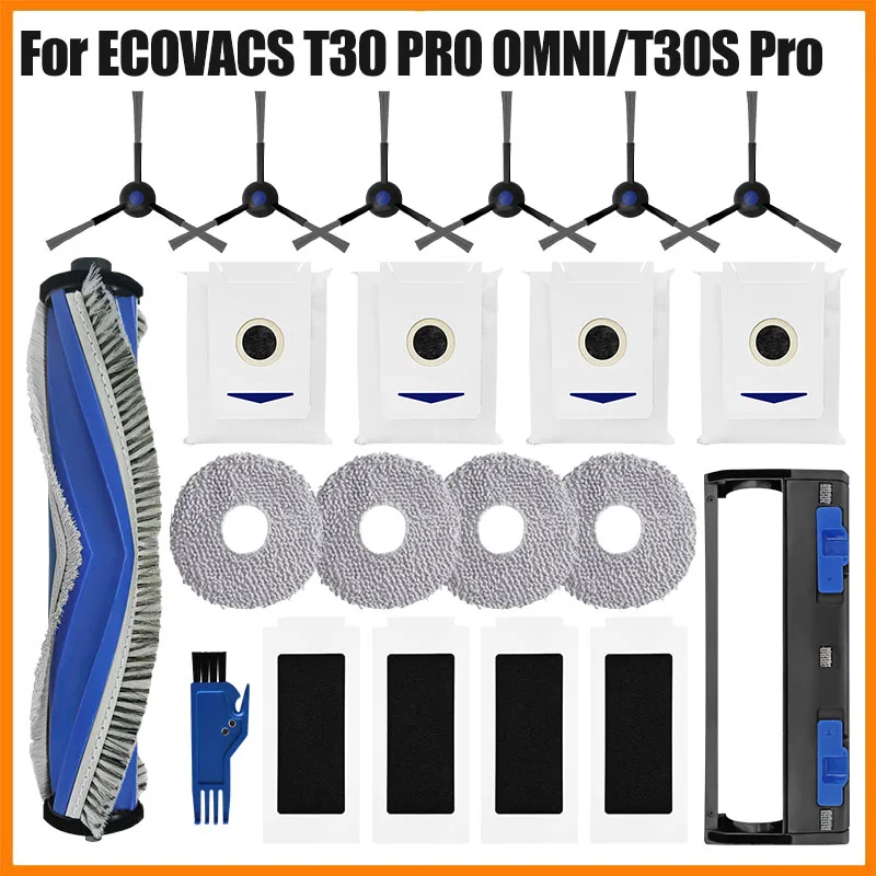 For ECOVACS DEEBOT T30S / T30 PRO / T30 Omni /  T30S Combo Robot Vacuum Accessories Main Side Brush Mop Filter Dust Bags parts