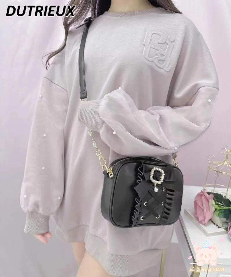 New Letter Pearl Long Solid Color Mid-length Hoodie Everyday Sweet Commuter Long Sleeve Wide Pullover Sweatshirt for Women