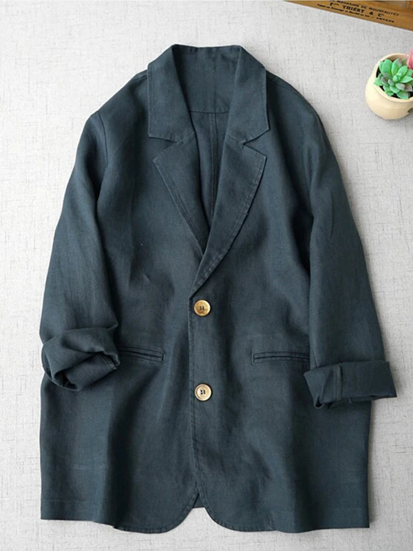 Ladies' Casual Linen Suit Jacket Long Sleeve Thin Outerwear New Spring Summer Loose Fit Single Button Pure Color Commute Oute...