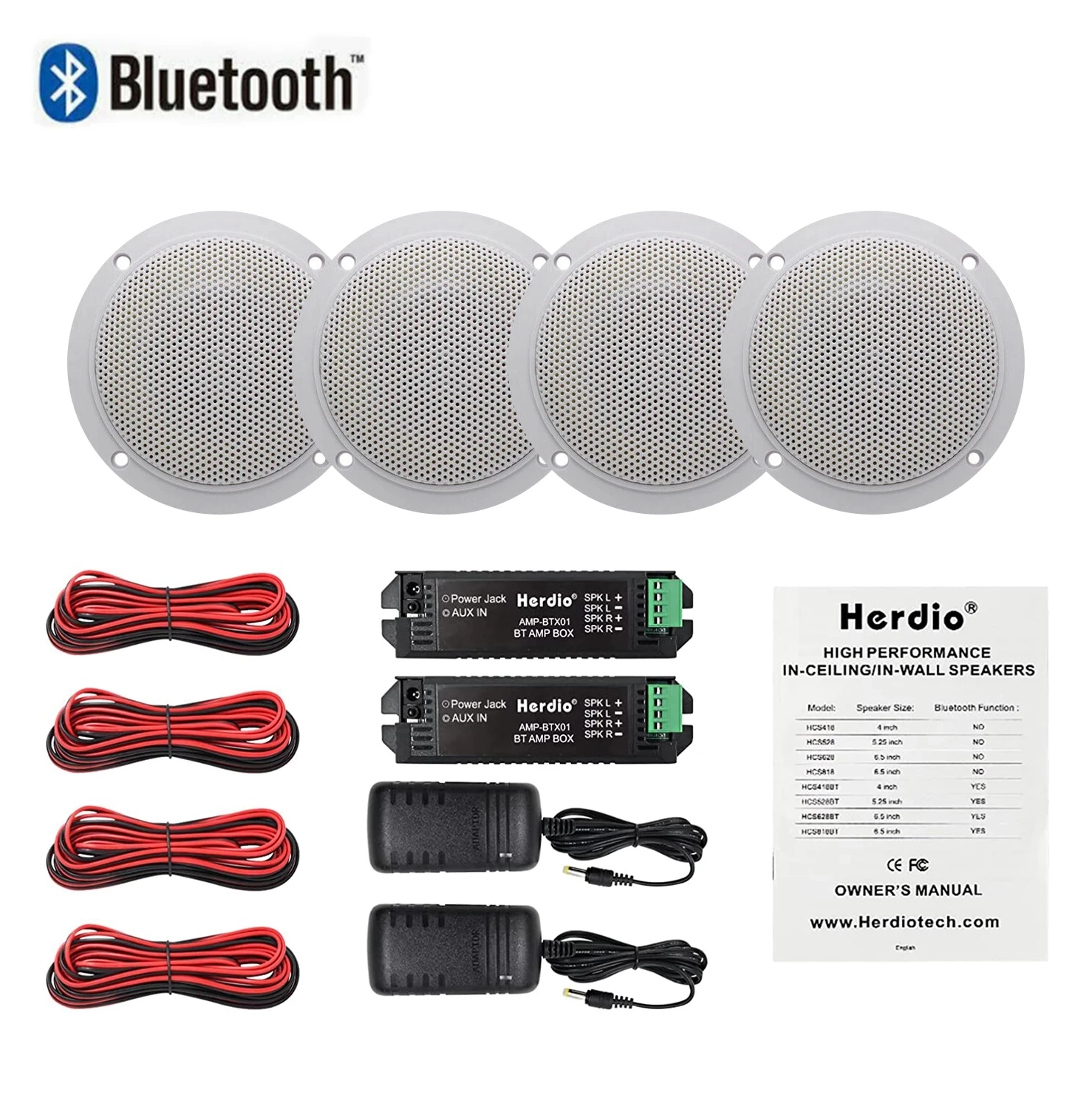 4PCS 4 Inch 160W Marine Waterproof Bluetooth Speaker HIFI Full Range Stereo Motorcycle Boat UV-Proof Outdoor Indoor Sound Box